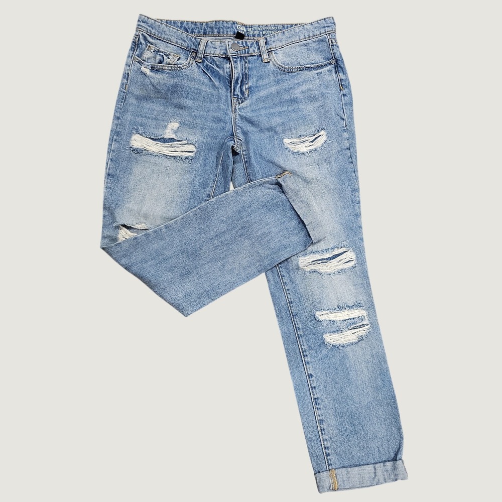 Gap 1969 Sexy Boyfriend Women's Distressed Jean 6/28 Boho Festival Relaxed Fit
